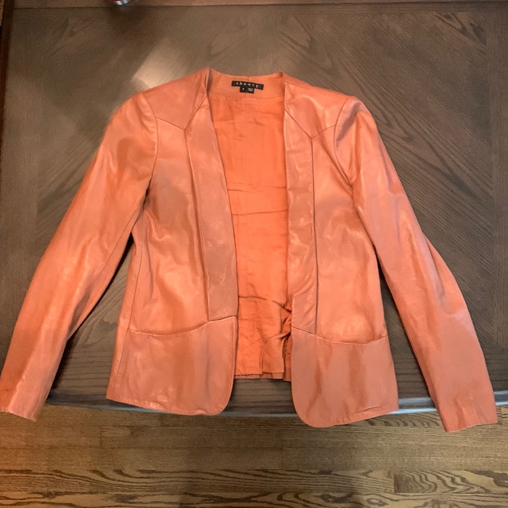 Theory Carmel-colored leather blazer